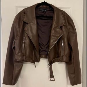 Faux leather oversized cropped jacket